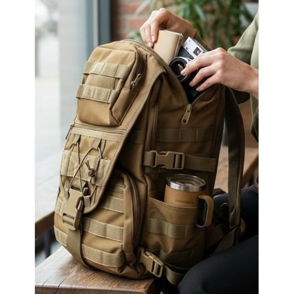 Coyote Tan Tactical MOLLE Backpack Military Style Hiking Rucksack 18 Inch